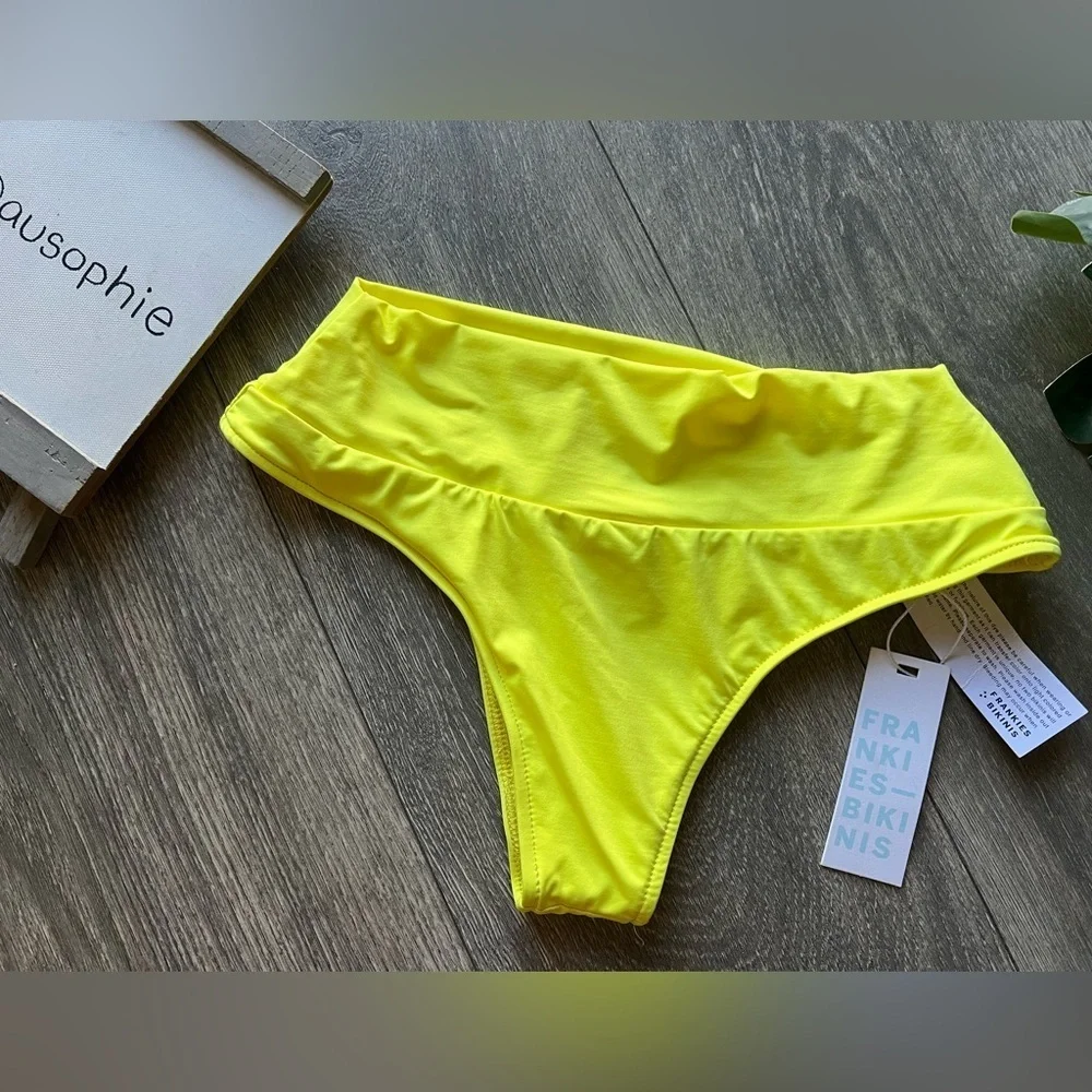 Frankie’s bikinis Dreamy high waisted cheeky bikini bottoms in lemonade XS NWT!